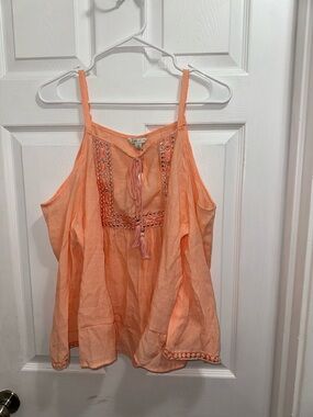 Cato Peach Embroidered Tassel Cold Shoulder Top NWT